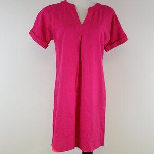 Vineyard Vines Pink Linen Blend V Neck Shift Dress Size 4/ Large Preppy Summer